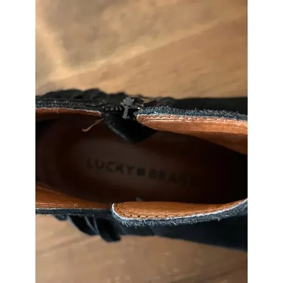 Lucky Brand Black Suede Fringe Ankle Boots Women’s Size 7 Western Boho Booties - Picture 7 of 9